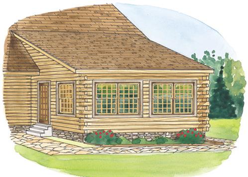 Timberhaven log home design, log home floor plan, Shed Dormer Sun Room, Elevation