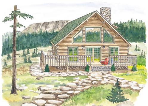 mountain log cabin drawing